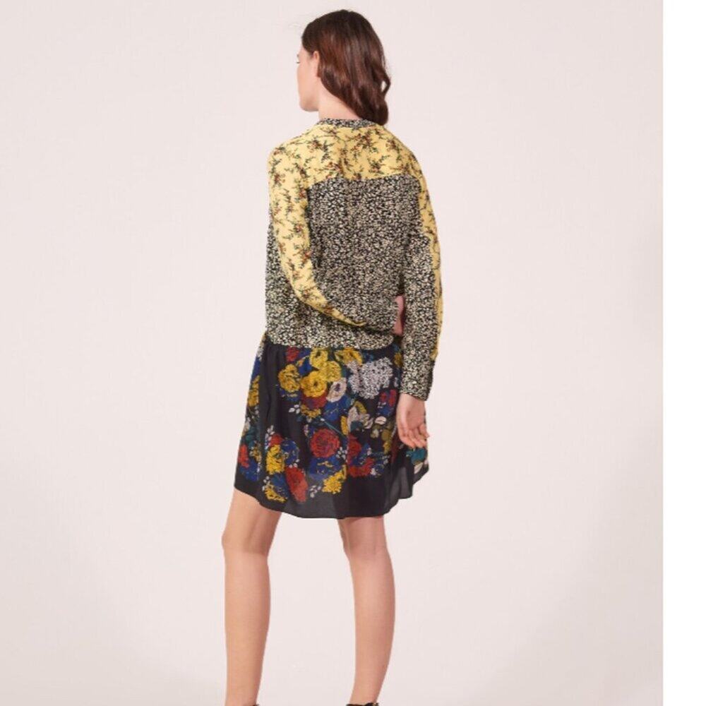 Sandro Paris Patchwork Silk Floral Mini Dress Size 1 S - Boho French Girl - Picture 2 of 14
